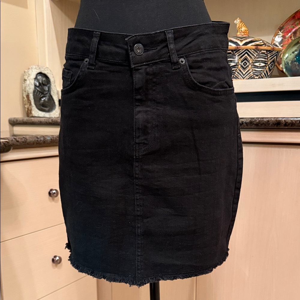 Nasty Gal Black Frayed Hem Pencil Skirt